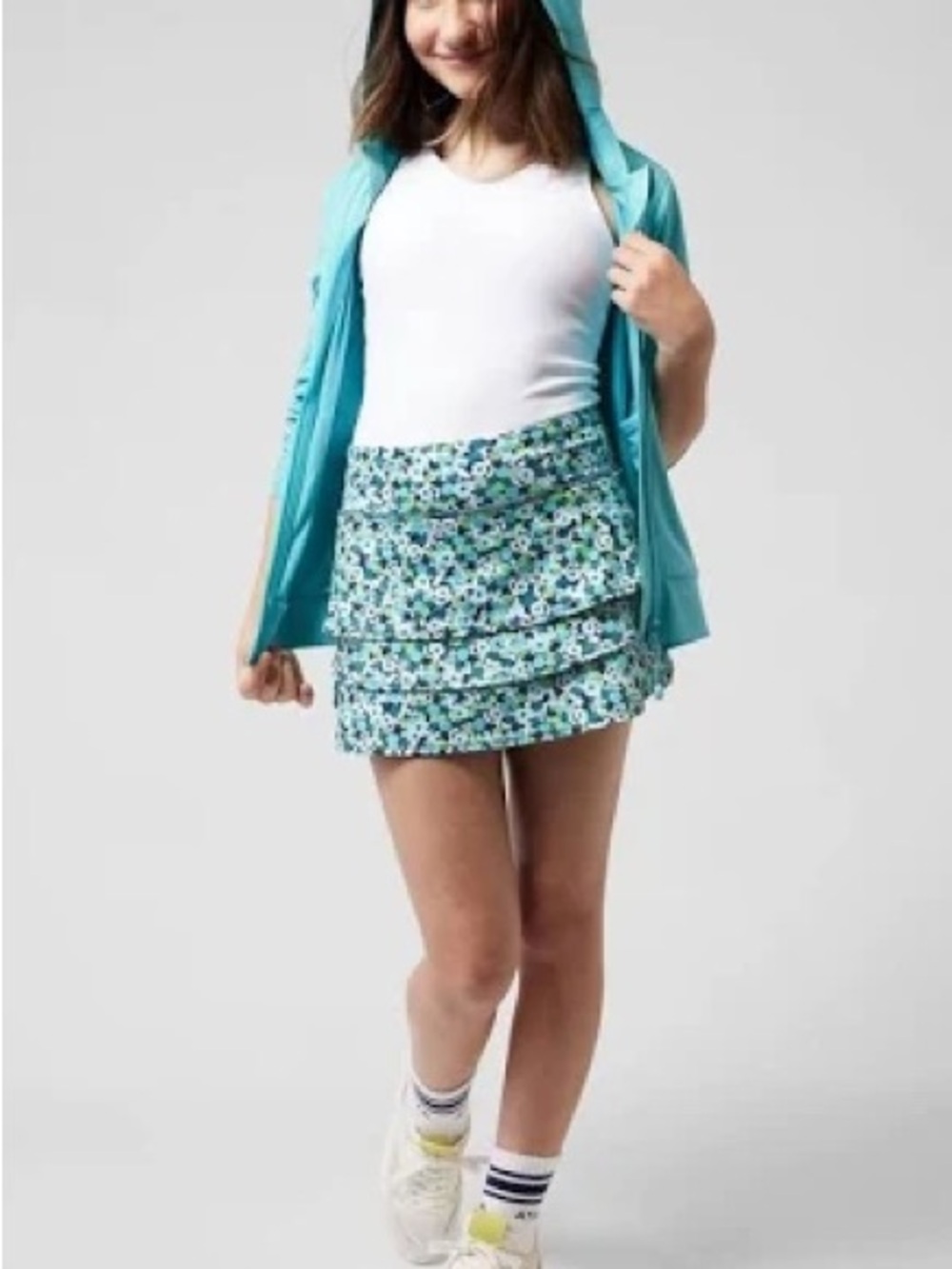 Athleta Swagger Tiered Aqua Floral Skort